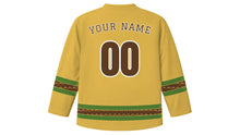 Load image into Gallery viewer, Plough Monday Original Hockey Jersey in Straw Gold, back view with your name and number