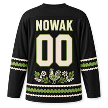 Load image into Gallery viewer, Poland Paper Cut Folk Original Hockey Jersey in Paper Black, back view with your name and number
