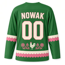 Load image into Gallery viewer, Poland Paper Cut Folk Original Hockey Jersey in Meadow Green, back view with your name and number