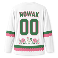 Load image into Gallery viewer, Poland Paper Cut Folk Original Hockey Jersey in Paper White, back view with your name and number