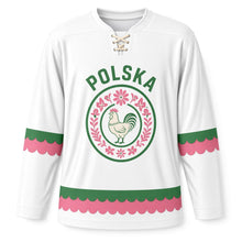 Load image into Gallery viewer, Poland Paper Cut Folk Original Hockey Jersey in Paper White, front view – custom name and number