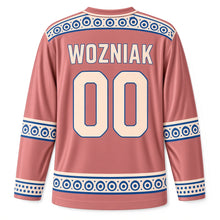 Load image into Gallery viewer, Poland Pottery Dots Original Hockey Jersey in Rose Clay, back view with your name and number