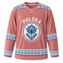 Load image into Gallery viewer, Poland Pottery Dots Original Hockey Jersey in Rose Clay, front view – custom name and number