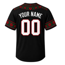 Load image into Gallery viewer, Polka Night Milwaukee Baseball Jersey in Dance Hall Black, back view with your name and number – folk-embroidery flower trim on sleeves