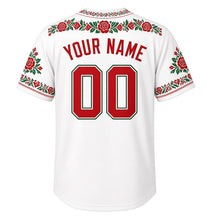 Load image into Gallery viewer, Polka Night Milwaukee Baseball Jersey in Lace White, back view with your name and number – folk-embroidery flower trim on sleeves
