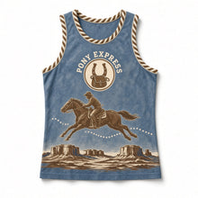 Load image into Gallery viewer, Pony Express Trail Original Basketball Jersey in Dusty Blue, front view – custom name and number