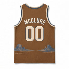 Load image into Gallery viewer, Pony Express Trail Original Basketball Jersey in Saddle Brown, back view with your name and number