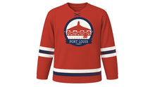 Load image into Gallery viewer, Port Louis Original Hockey Jersey in Flame Tree Red, front view – custom name and number