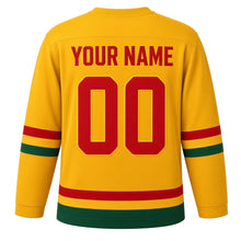 Load image into Gallery viewer, Las Posadas Original Hockey Jersey in Gold, back view with your name and number