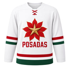 Load image into Gallery viewer, Las Posadas Original Hockey Jersey in White, front view – custom name and number