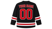 Load image into Gallery viewer, Prague Original Hockey Jersey in Black, back view with your name and number