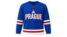 Load image into Gallery viewer, Prague Original Hockey Jersey in Blue, front view – custom name and number