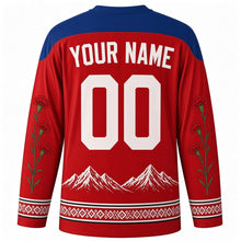 Load image into Gallery viewer, Prešeren Day Original Hockey Jersey in Carnation Red, back view with custom YOUR NAME and 00