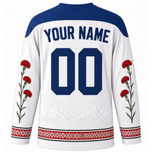 Load image into Gallery viewer, Prešeren Day Original Hockey Jersey in Snow White, back view with custom YOUR NAME and 00