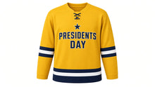 Load image into Gallery viewer, Presidents' Day Original Hockey Jersey in Gold, front view – custom name and number