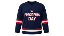 Load image into Gallery viewer, Presidents' Day Original Hockey Jersey in Navy, front view – custom name and number