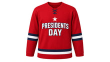 Load image into Gallery viewer, Presidents' Day Original Hockey Jersey in Red, front view – custom name and number