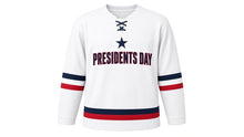 Load image into Gallery viewer, Presidents' Day Original Hockey Jersey in White, front view – custom name and number