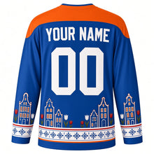 Load image into Gallery viewer, Prinsjesdag Original Hockey Jersey in Delft Blue, back view with custom YOUR NAME and 00