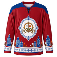 Load image into Gallery viewer, Prinsjesdag Original Hockey Jersey in Hague Red, front view with themed artwork and clean crest