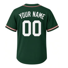 Load image into Gallery viewer, Pumpkin Patch Milwaukee Baseball Jersey in Vine Green, back view with your name and number – custom block name and number with plaid-stripe sleeves
