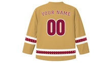 Load image into Gallery viewer, Qatar National Day Original Hockey Jersey in Pearl Gold, back view with your name and number