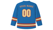 Load image into Gallery viewer, Qingdao Original Hockey Jersey in Yellow Sea Blue, back view with your name and number
