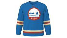 Load image into Gallery viewer, Qingdao Original Hockey Jersey in Yellow Sea Blue, front view – custom name and number
