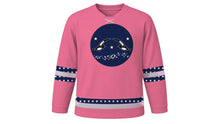 Load image into Gallery viewer, Qixi Festival Original Hockey Jersey in Rose Pink, front view – magpie bridge over the starry river crest – custom name and number