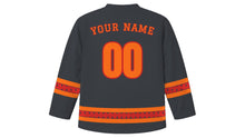 Load image into Gallery viewer, Quema del Diablo Original Hockey Jersey in Charcoal, back view with your name and number