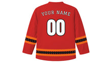 Load image into Gallery viewer, Quema del Diablo Original Hockey Jersey in Flame Red, back view with your name and number