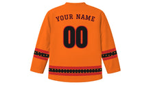 Load image into Gallery viewer, Quema del Diablo Original Hockey Jersey in Orange, back view with your name and number