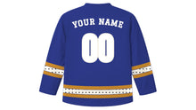 Load image into Gallery viewer, Quito Original Hockey Jersey in Andean Indigo, back view with your name and number