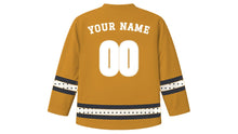 Load image into Gallery viewer, Quito Original Hockey Jersey in Highland Ochre, back view with your name and number