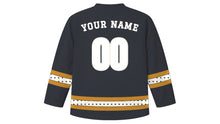 Load image into Gallery viewer, Quito Original Hockey Jersey in Volcano Charcoal, back view with your name and number