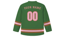 Load image into Gallery viewer, Raleigh Original Hockey Jersey in Oak Leaf Green, back view with your name and number