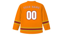 Load image into Gallery viewer, Rama Navami Original Hockey Jersey in Saffron, back view with your name and number