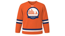 Load image into Gallery viewer, Recife Original Hockey Jersey in Frevo Orange, front view – custom name and number