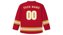 Load image into Gallery viewer, Reformation Day Original Hockey Jersey in Liturgical Red, back view with your name and number