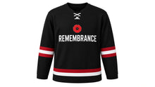 Load image into Gallery viewer, Remembrance Day Original Hockey Jersey in Black, front view – custom name and number