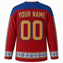 Load image into Gallery viewer, Restoration of Independence Day Original Hockey Jersey in Restoration Red, back view with custom YOUR NAME and 00