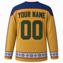 Load image into Gallery viewer, Restoration of Independence Day Original Hockey Jersey in Sovereign Gold, back view with custom YOUR NAME and 00