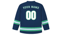 Load image into Gallery viewer, Reykjavik Original Hockey Jersey in Arctic Navy, back view with your name and number
