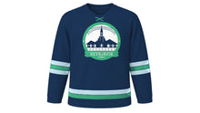 Load image into Gallery viewer, Reykjavik Original Hockey Jersey in Arctic Navy, front view – custom name and number
