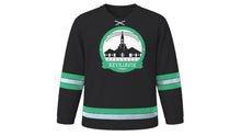 Load image into Gallery viewer, Reykjavik Original Hockey Jersey in Lava Black, front view – custom name and number