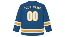 Load image into Gallery viewer, Riga Original Hockey Jersey in Baltic Blue, back view with your name and number