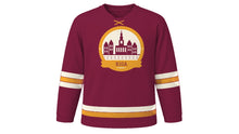 Load image into Gallery viewer, Riga Original Hockey Jersey in Burgundy, front view – custom name and number