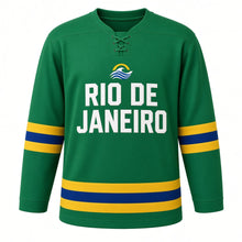 Load image into Gallery viewer, Rio de Janeiro Original Hockey Jersey in Green, front view – custom name and number