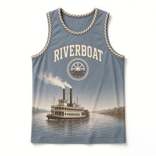Load image into Gallery viewer, Riverboat Paddlewheel Original Basketball Jersey in River Slate, front view – custom name and number