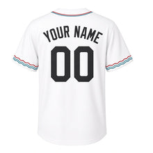 Load image into Gallery viewer, Riverboat Paddlewheel Milwaukee Baseball Jersey in Steam White, back view with your name and number – custom block name and number with wave-stripe sleeves